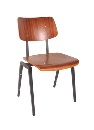 LABEL51 Eetkamerstoel Stapelbaar - Bruin - Hout - Zwart Metalen Frame