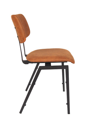 LABEL51 Eetkamerstoel Stapelbaar - Cognac - Micro Suede - Zwart Metalen Frame