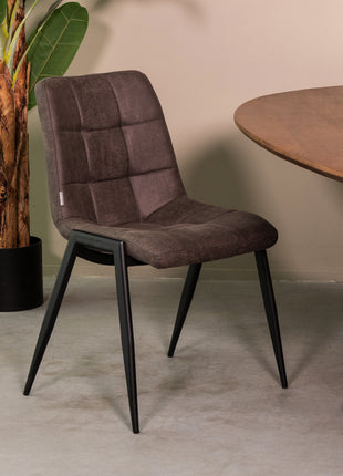 LABEL51 Eetkamerstoel Noor - Antraciet - Micro Suede - Zwart Metalen Frame