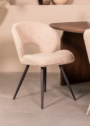 LABEL51 Eetkamerstoel Sakura - Naturel - Boucle - Zwart Metalen Frame