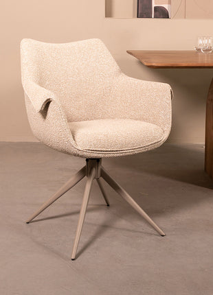 LABEL51 Eetkamerstoel Narumi - Naturel - Royal Boucle - Taupe Metalen Frame