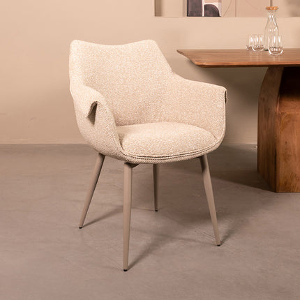 LABEL51 Eetkamerstoel Mirai - Naturel - Royal Boucle - Taupe Metalen Frame