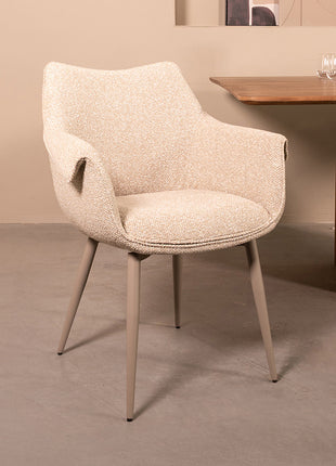 LABEL51 Eetkamerstoel Mirai - Naturel - Royal Boucle - Taupe Metalen Frame