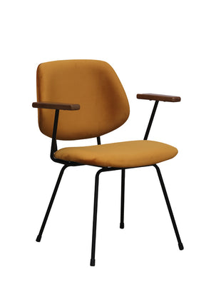LABEL51 Eetkamerstoel Gastron - Oker - Fluweel - Zwart Metalen Frame
