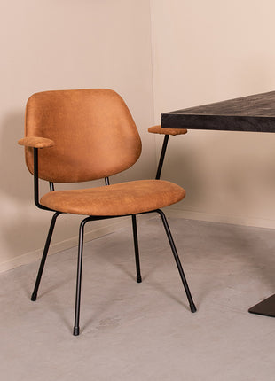LABEL51 Eetkamerstoel Rivano - Cognac - Micro Suede - Zwart Metalen Frame