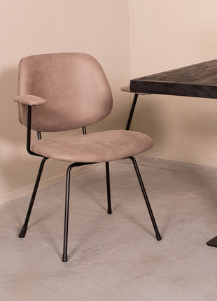 LABEL51 Eetkamerstoel Rivano - Taupe - Micro Suede - Zwart Metalen Frame