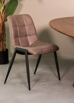 LABEL51 Eetkamerstoel Noor - Taupe - Micro Suede - Zwart Metalen Frame