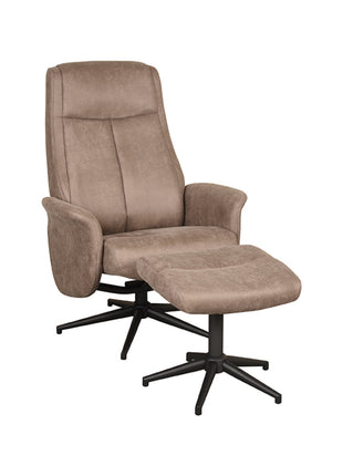 LABEL51 Fauteuil Bergen - Taupe - Micro Suede - Incl. Hocker