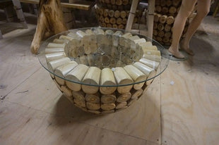 teakhouten salontafel met glasplaat