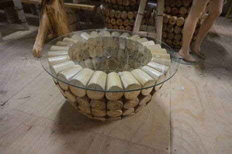 teakhouten salontafel met glasplaat