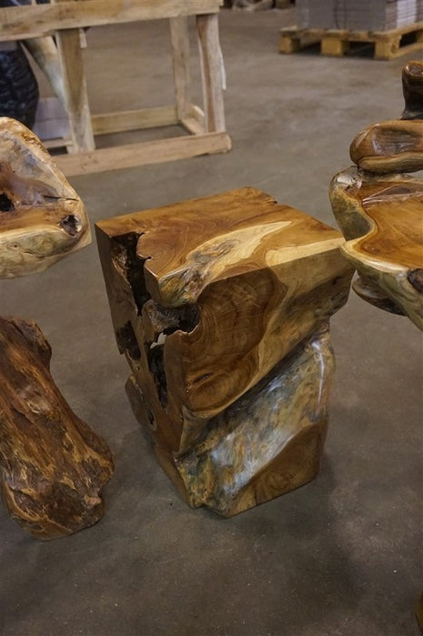 teakhouten salontafel met glasplaat